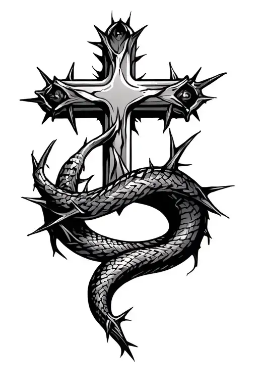 Cross With Thorns Wrapping Around It And Then Thorns Wrapping Around My Arm Above It Like A Snake