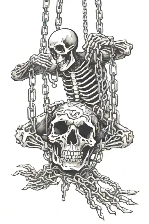 Skeleton Hanging By The Wrists From Chains In A Dungeon