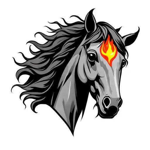 Horse Head With Flame -Shaped Spot On The Forehead