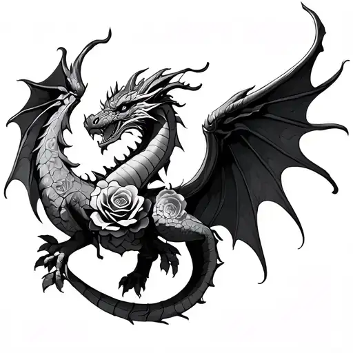 Fantasy Dragon With Wings Made Of Roses