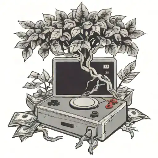 A Pixelated Money Tree Growing From A Gaming Console