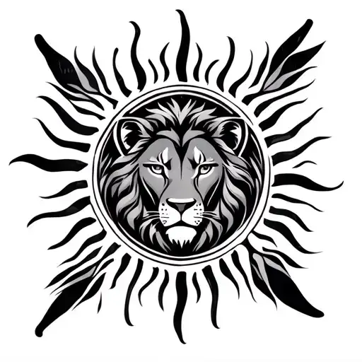 Sun Tribal Wrist Tattoo With A Lion Inside Female