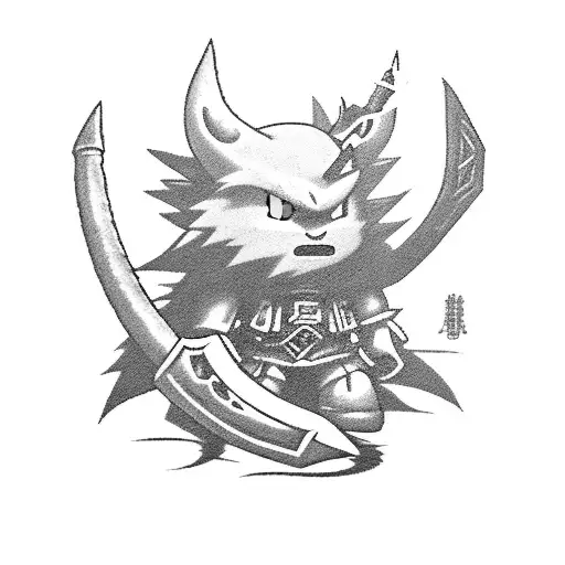 A Black-grey Tattoo Of Cloud Wielding The Iconic Buster Sword From Final Fantasy 7