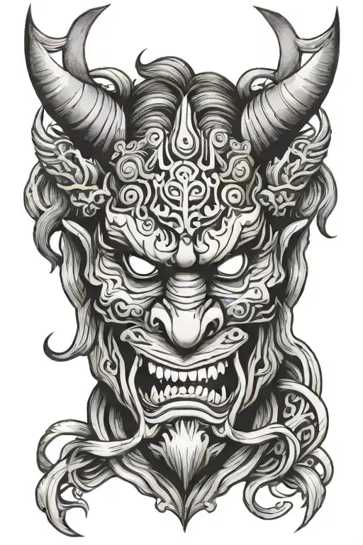 Oni Mask With Gemini Symbol Intertwined