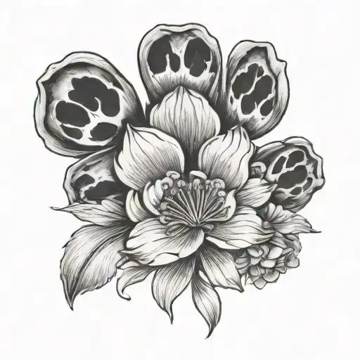 A Realistic Portrait Of A Paw Print Surrounded By Blooming Flowers