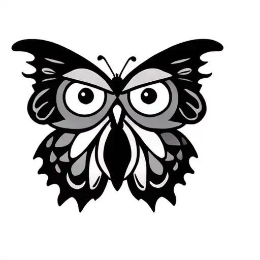 Abstract Minimalistic Cartoonish Butterfly Owl Tattoo Design