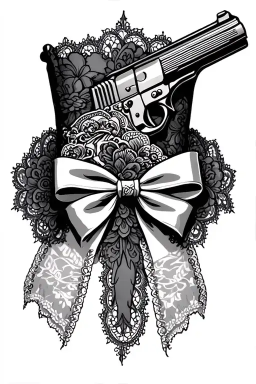 Lace Garter With Bow And Gun Tucked Inside Or Resting
