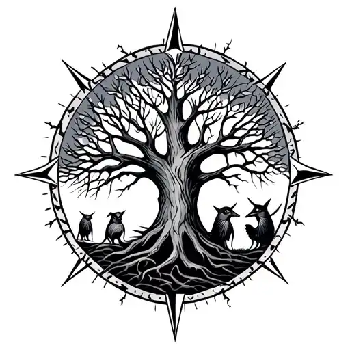 Nordic Tree With Nordic Compas In Skech Stile