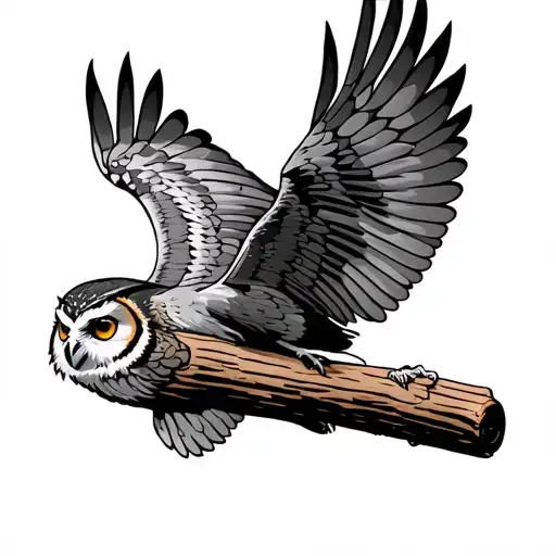 Flying Owl Flying Away With Log