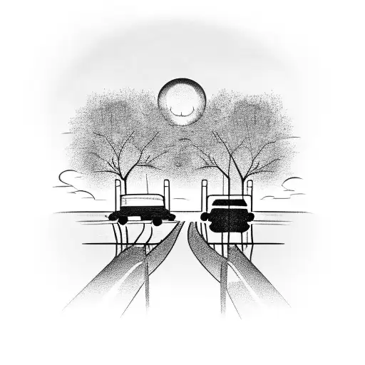 Two Cars In The Distance Heading Trough The Sunset Taking Two Roads