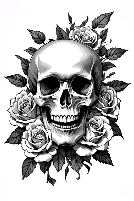 Skull With Roses Memento Mori Shoulder