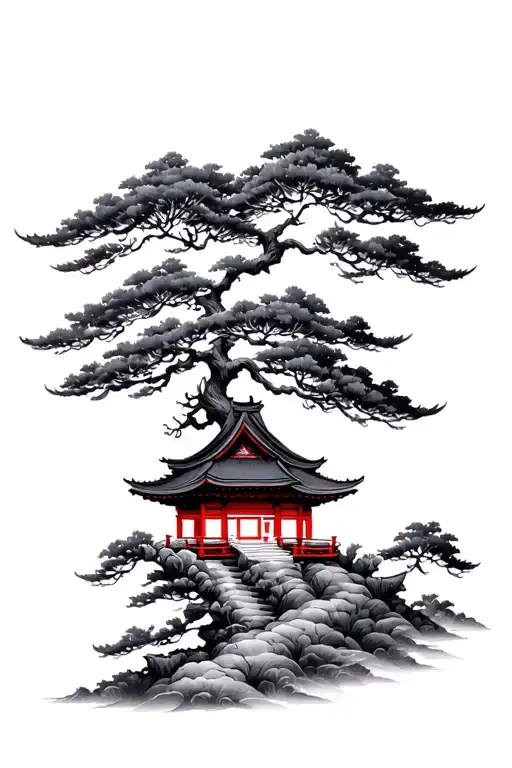Japanese Temple And Tree