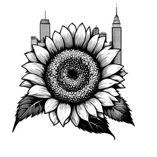 Sunflower W Minneapolis Skyline In The Petals Made