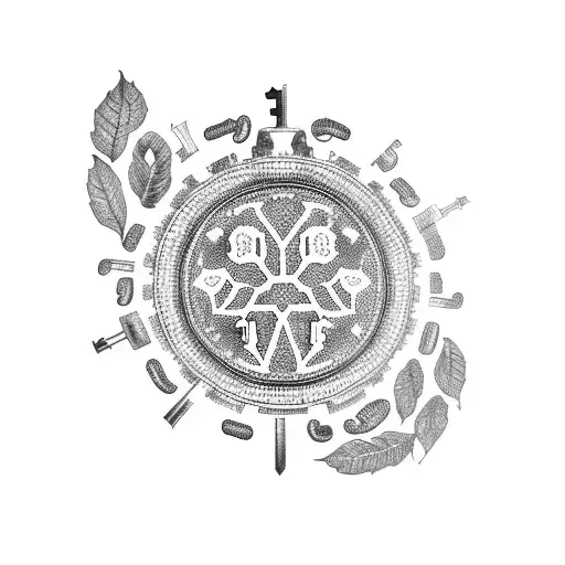 A Key With Intricate Cryptographic Patterns Surrounded By A Wreath Of Coffee Leaves