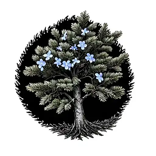 Pine Tree With Forget Me Not Flowers For Arm Sleeve
