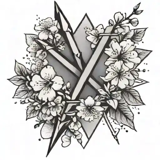 Cherry Blossoms With Cross And Arrow And Triangle