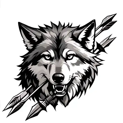 Wolf With Arrows In Back Protecting