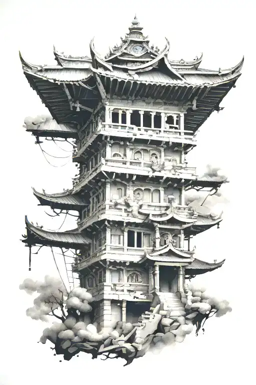 A Tattoo Featuring A Fusion Of Kathmandu Architecture And Gaming Aesthetics