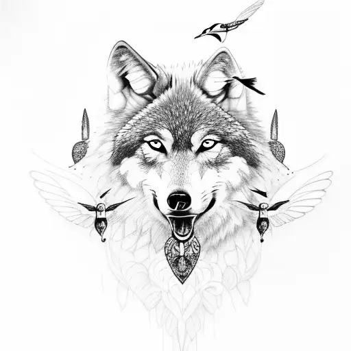 Wolf With Hummingbirds