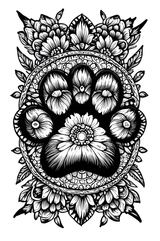 Flower Dog Paw Print Mandala