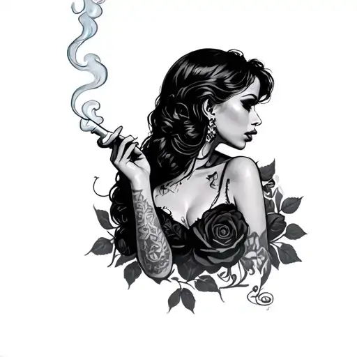 Smoking Girl With Rose