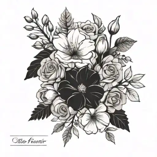 Birth Month Flower Feb March June July August November Tatoo Small Bouquet Thin