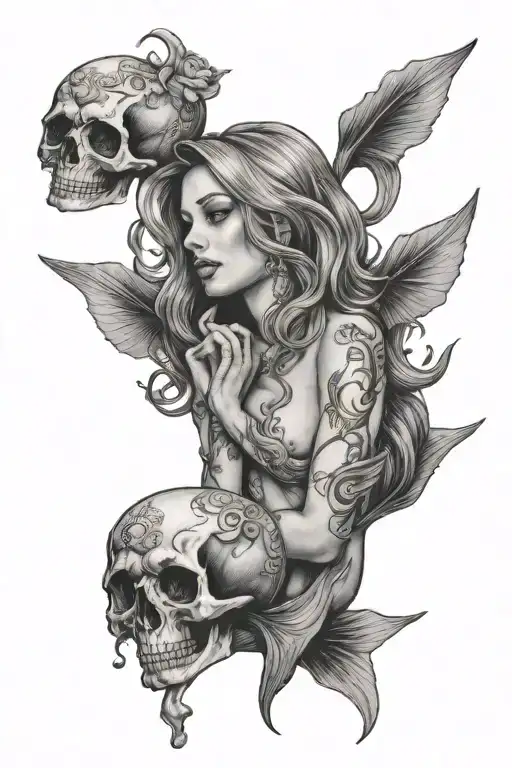 Crying Mermaid Holding Scull