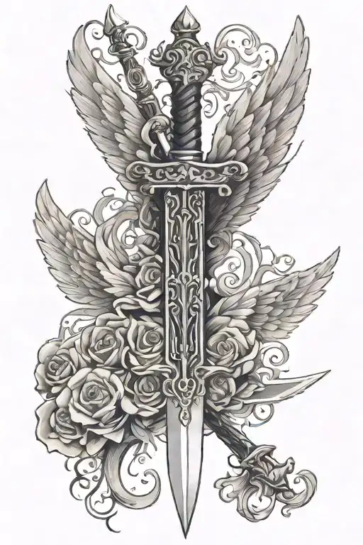 A Sword With Wings On Left And Right