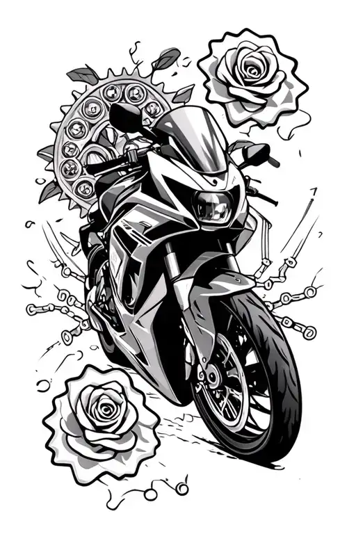Sportbike On Country Road With A Motorcycle Chain Sprockets Music And Roses