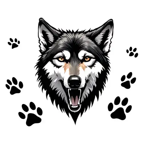 Pup Paw Print Surrounding Wolf Howling