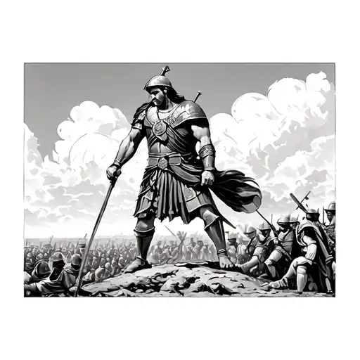 Roman Gladiator Looking Down At A Battlefield Scene