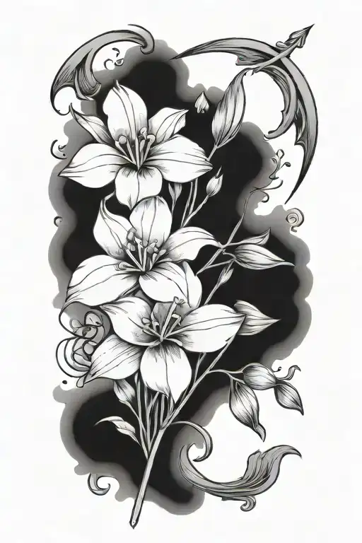 A Long Arrow Surrounded By Violets And Daffodils