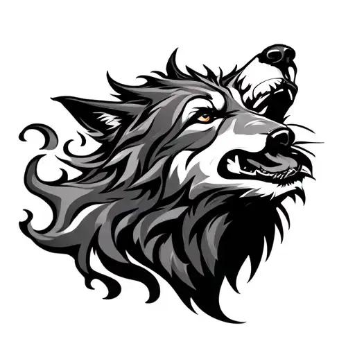 Wolf Howling Flames Behind Ear