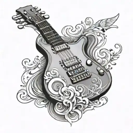 A Detailed Guitar Headstock With A Flowing Music Sheet As The Neck