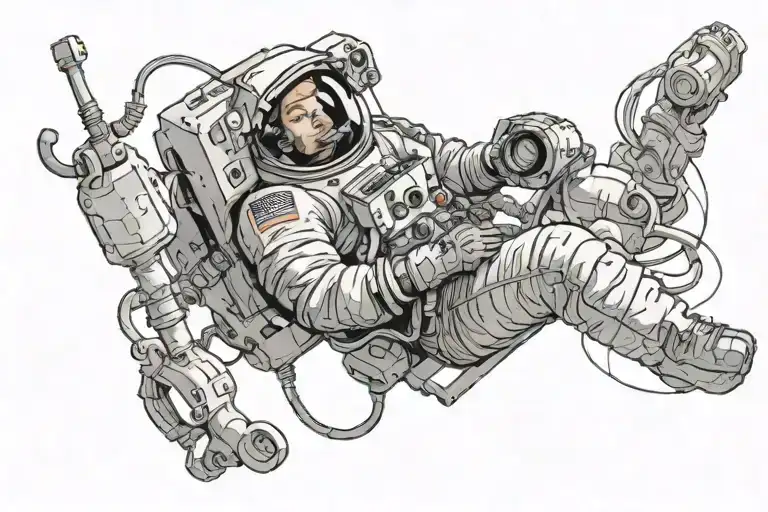 An Astronaut In Zero Gravity With A Breathing Tube At The End Of Which There Is A Catheter