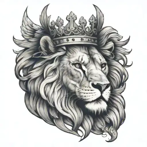 Angelic Wing And Lion With Crown