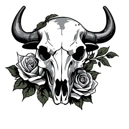 Skull And Roses Western Bull Skull