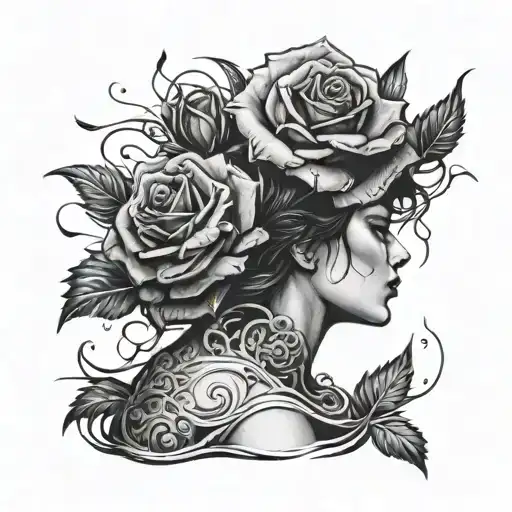 Woman Drowning And Sprouting Black Roses