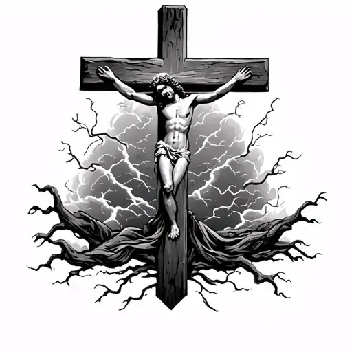 Cross With Jesus In Thunderstorm