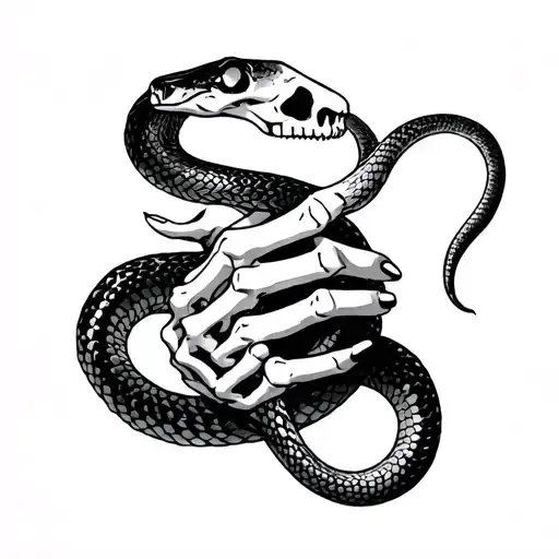 Skeleton Hand Holding Snake