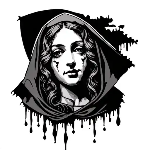 Madonna Face With Hood With Torn Clothes
