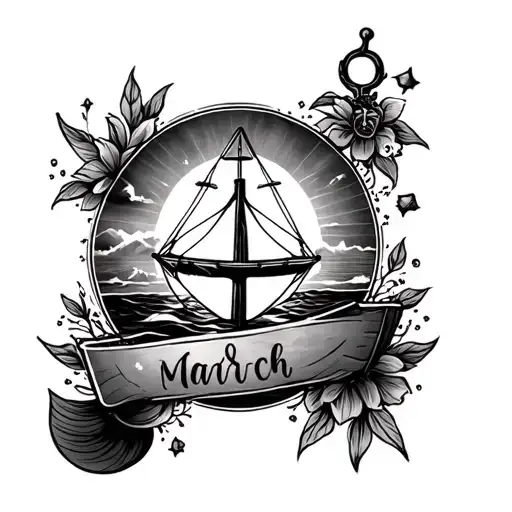 Nautical Unique March Birthday Recovery Tatoo