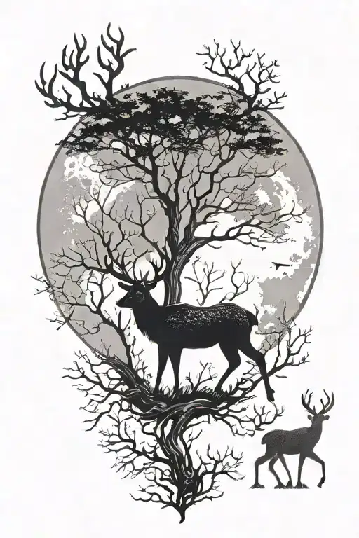 Deer Silhouette Highlighted By Moon
