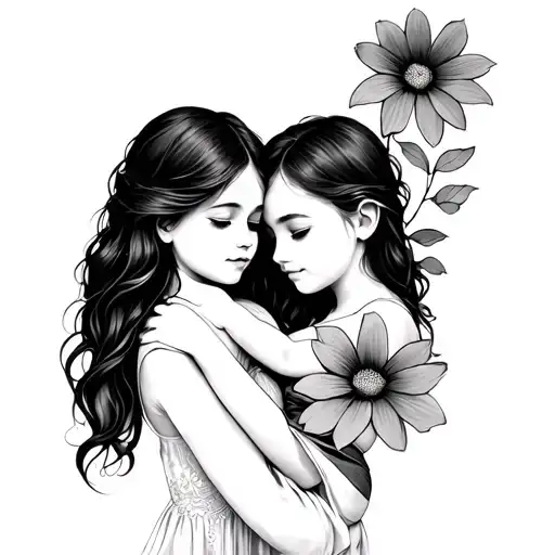 Mother Holding Daughter With Two Flowers