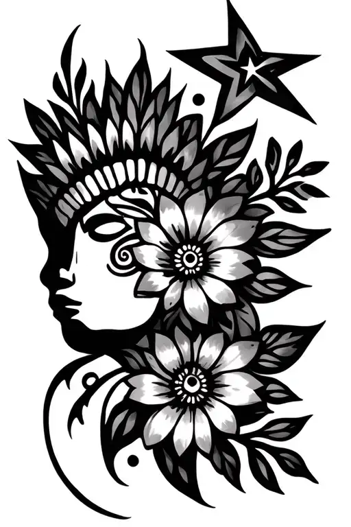 Mixture Of Indian Flowers With Stars