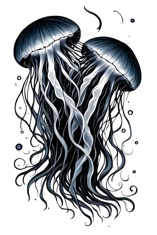 Dark Jellyfish Floating With More Animals