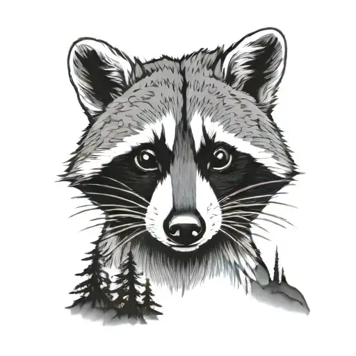 Mountains River Forest Raccoon Face