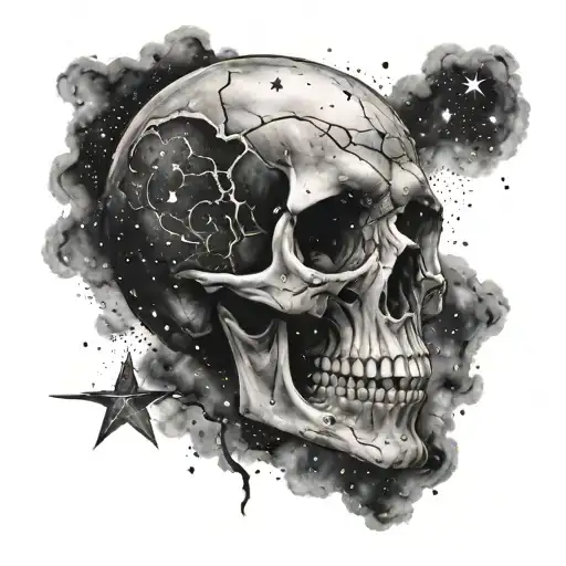 A Celestial Nebula Merging With A Skull Silhouette Against A Starry Sky Backdrop
