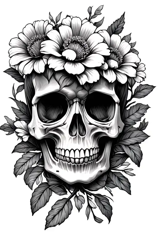 Flowers Blooming Skull Face