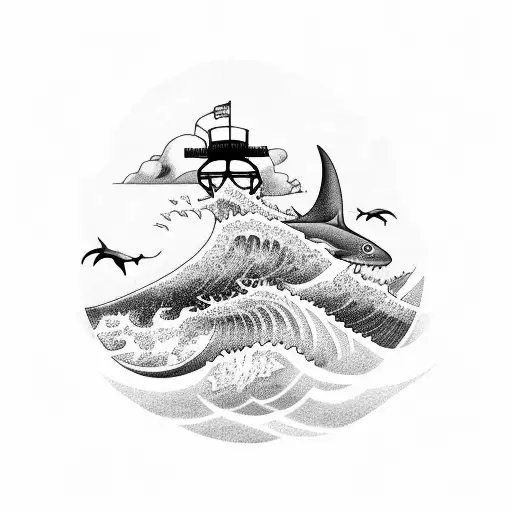 Waves Thunder Lighthouse And Sharks